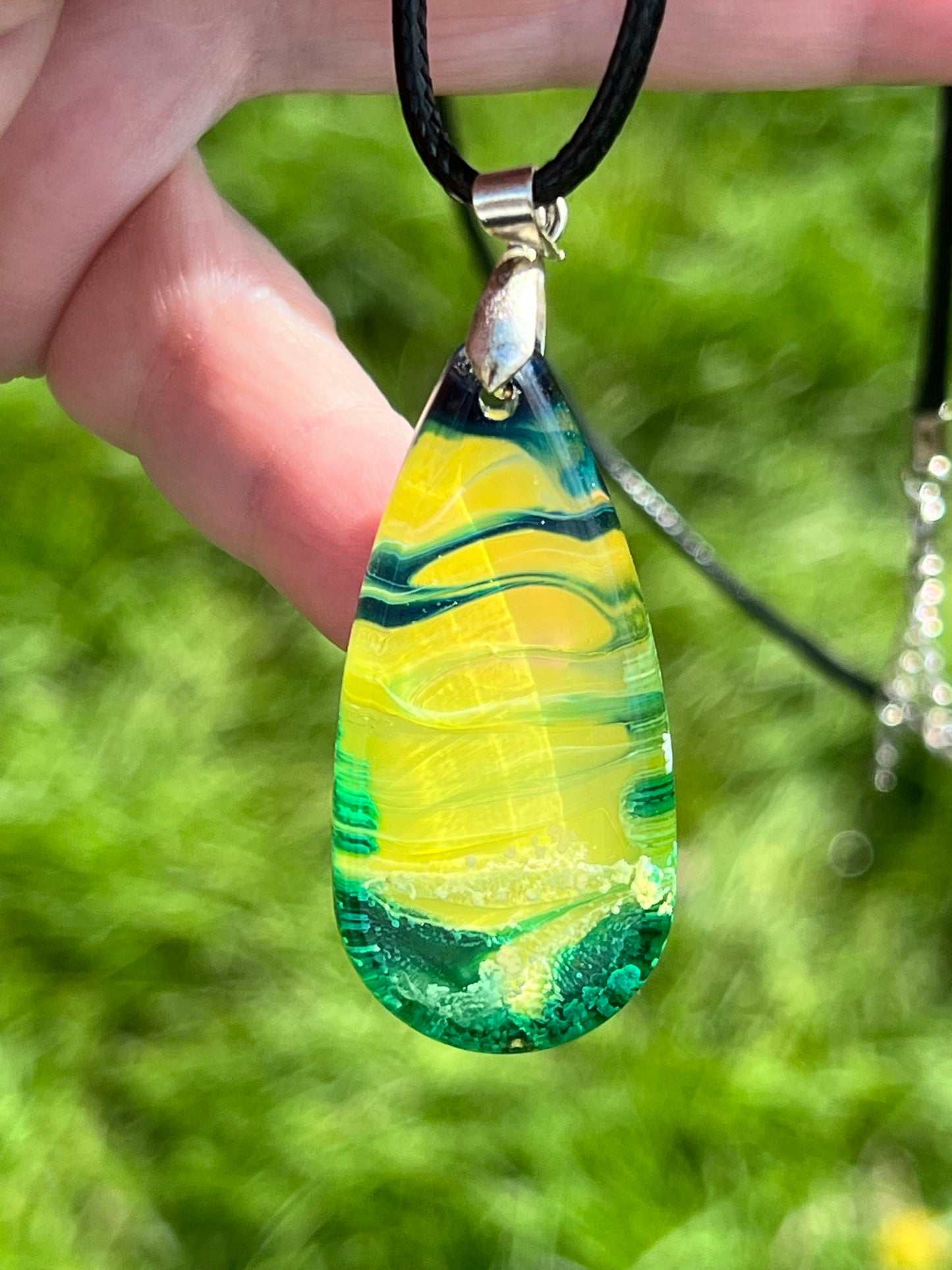 Wildwood Lightning — Yellow & Green Resin Pendant