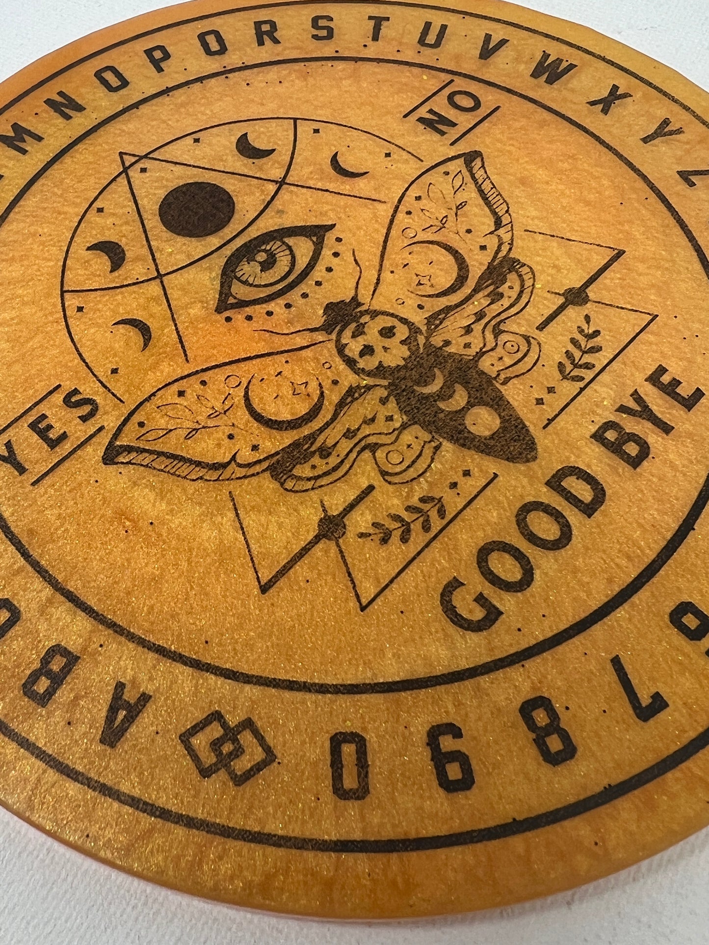 🌕 Gilded Signal Moth Talking Board | Solar Intuition Divination Disc (6”)