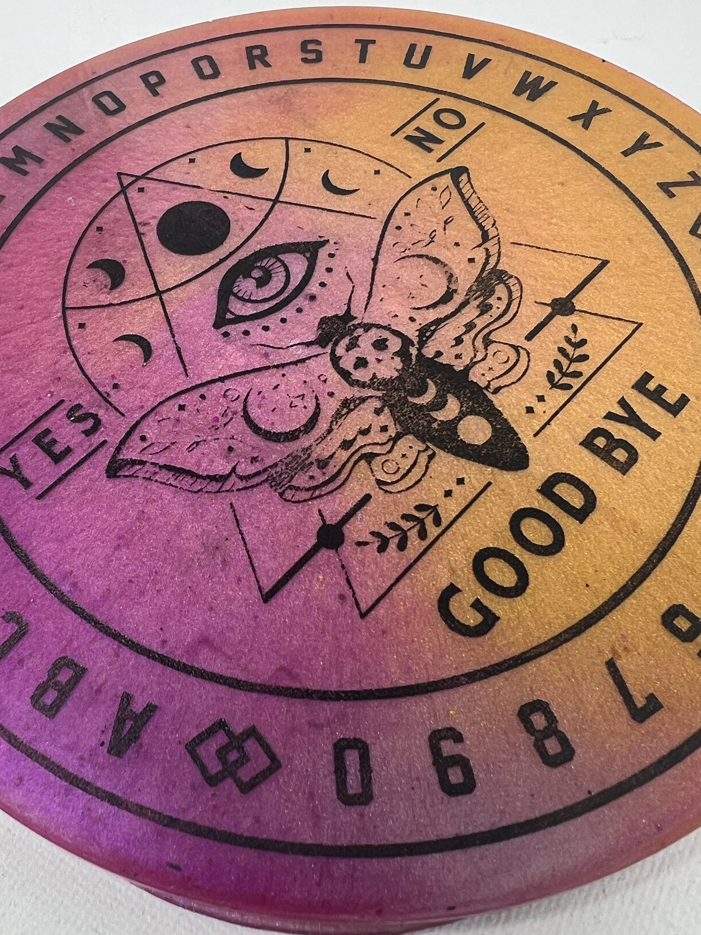 🌙 Sunblush Moth Talking Board | Liminal Light Divination Disc (6”)