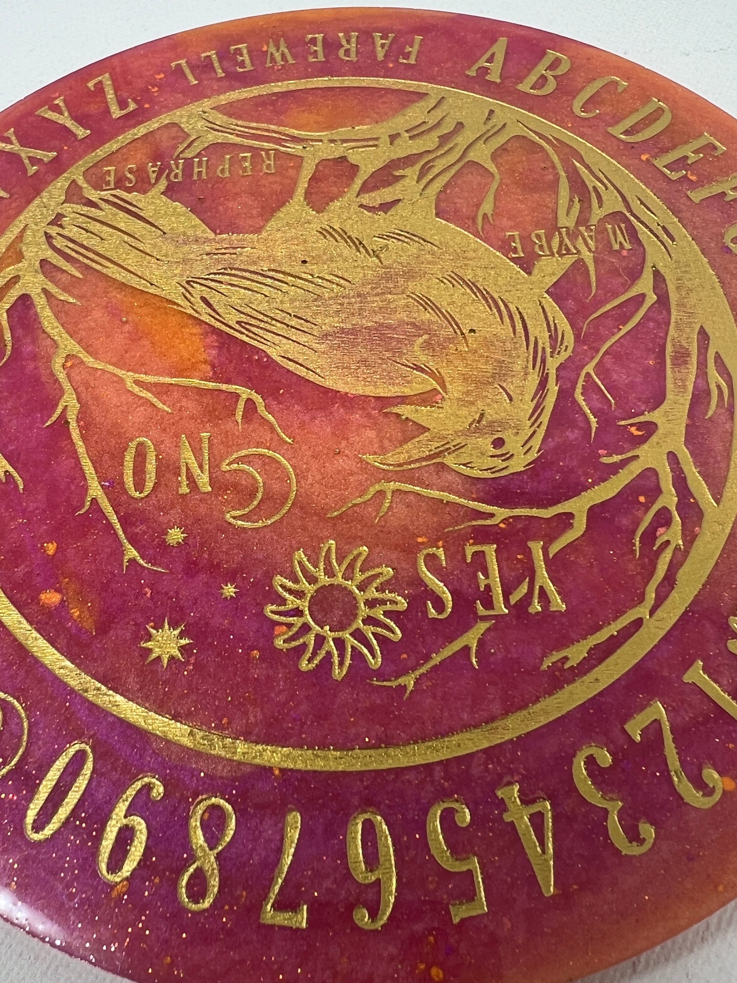 🔥 Gilded Omen Raven Talking Board | Solar Wisdom Divination Disc (6”)