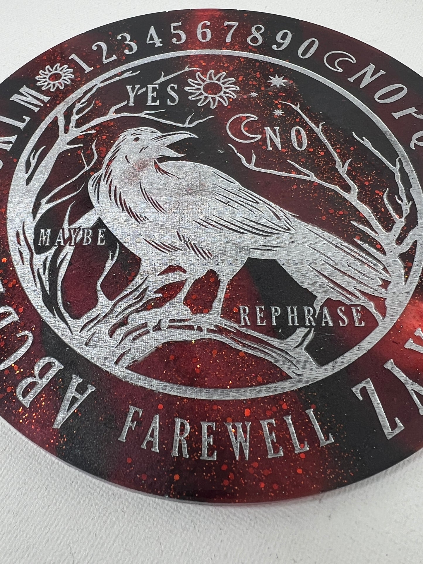 🩸 Crimson Omen Raven Talking Board | Shadow Flame Divination Disc (6”)