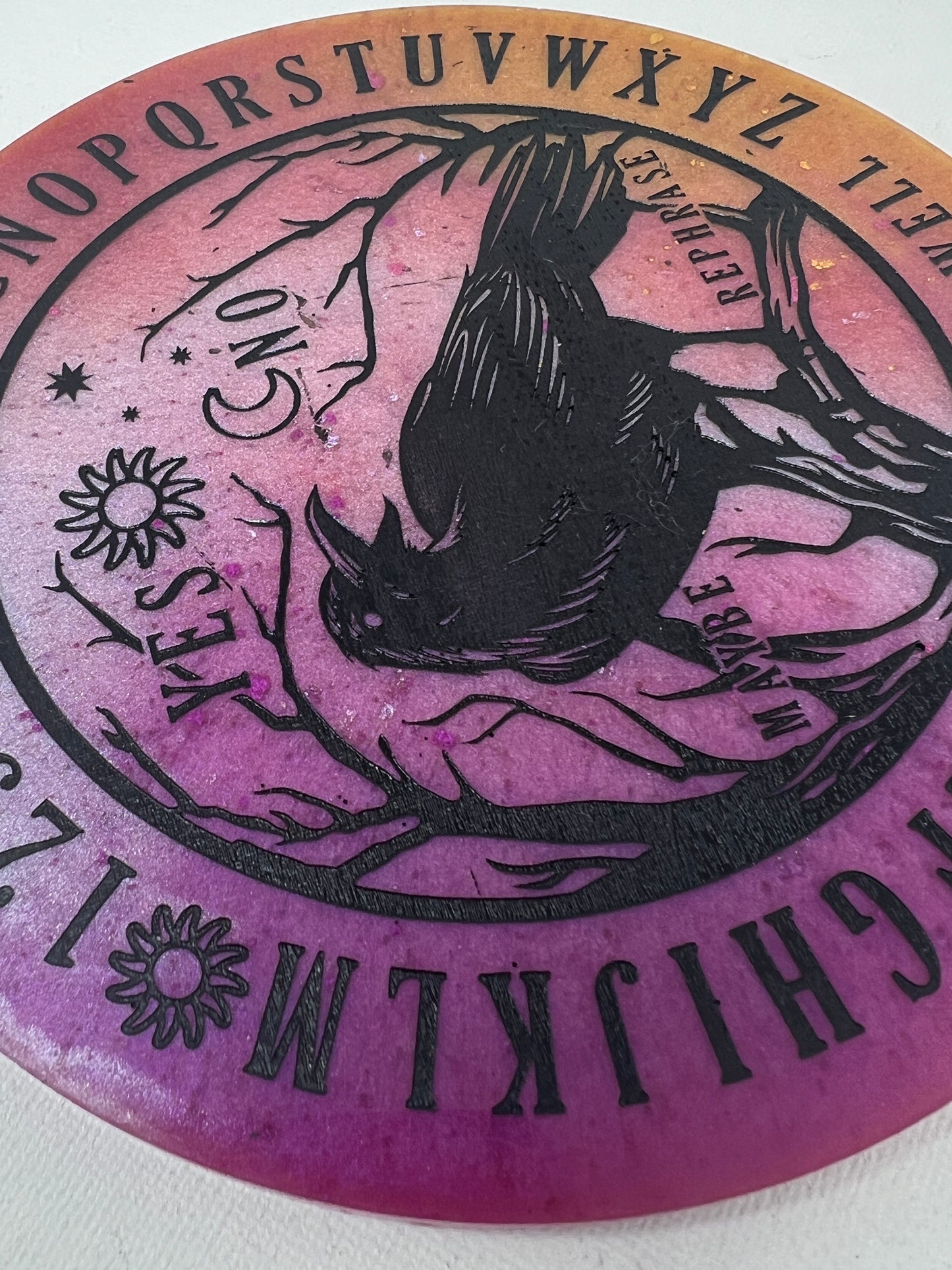 🌅 Twilight Ember Raven Talking Board | Sunset Omen Divination Disc (6”)