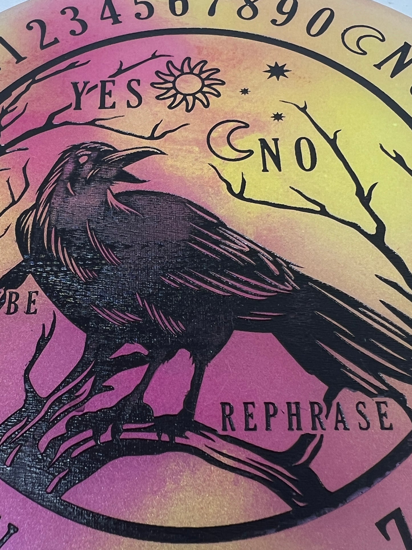 🌞 Solar Dusk Raven Talking Board | Golden Horizon Divination Disc (6”)