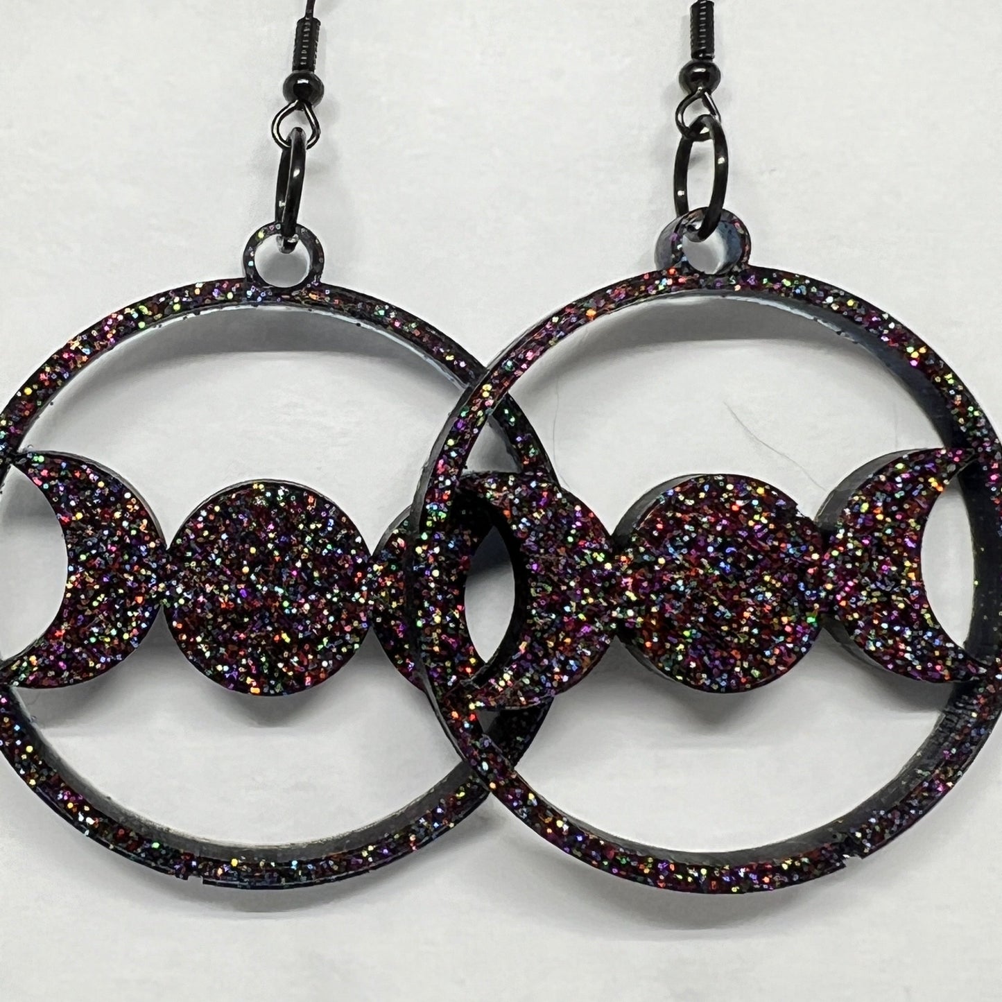 Glittering Triple Moon Goddess Earrings