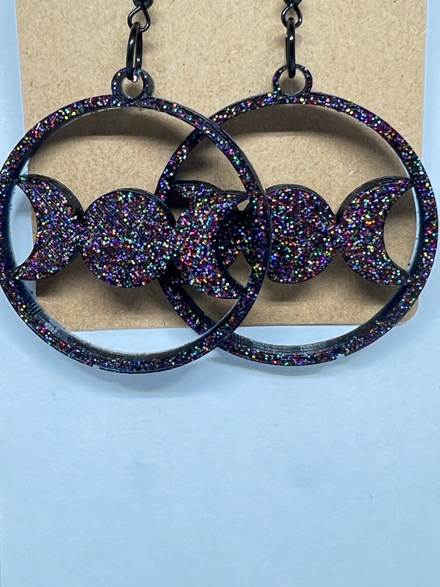 Glittering Triple Moon Goddess Earrings