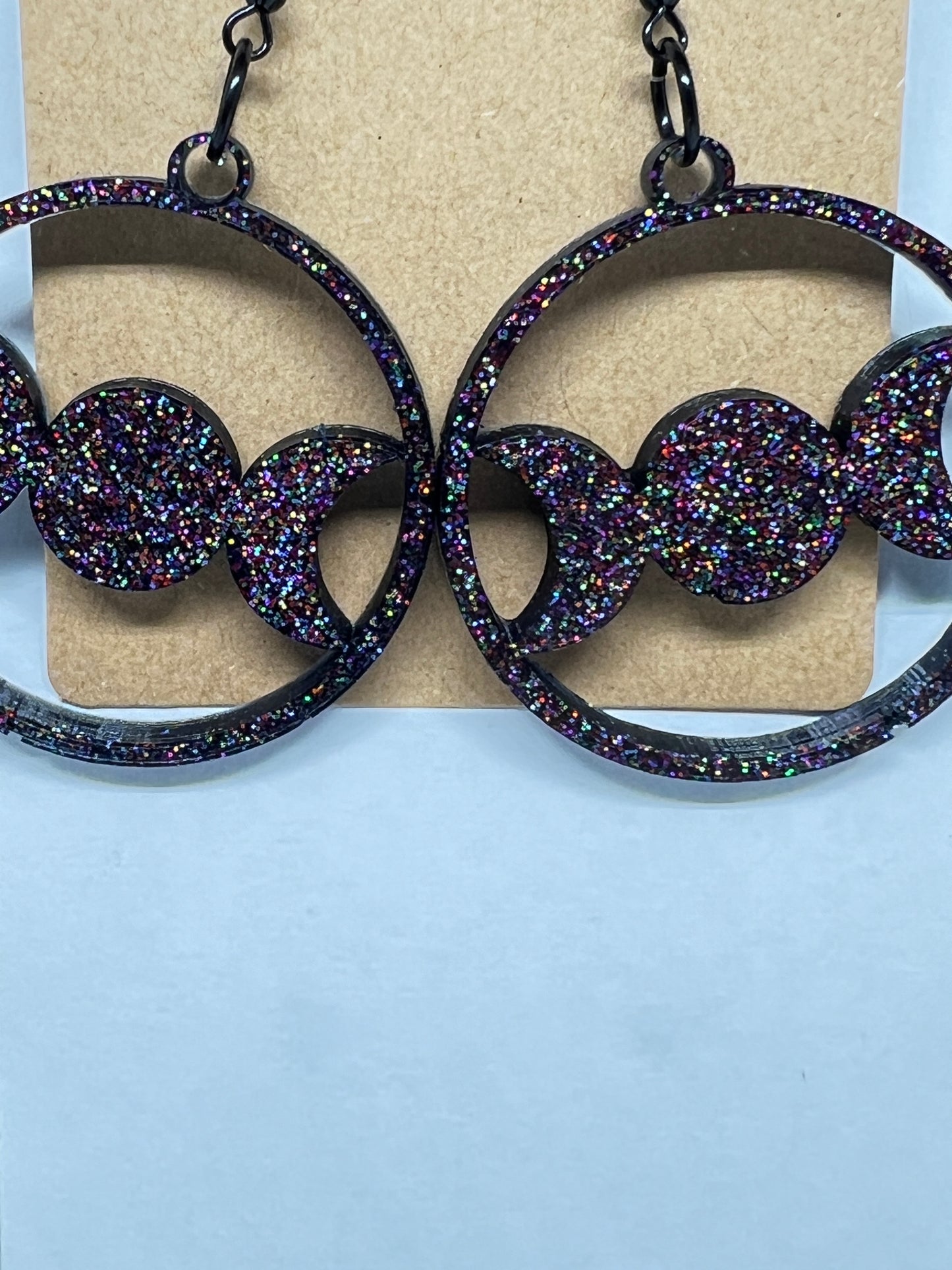 Glittering Triple Moon Goddess Earrings