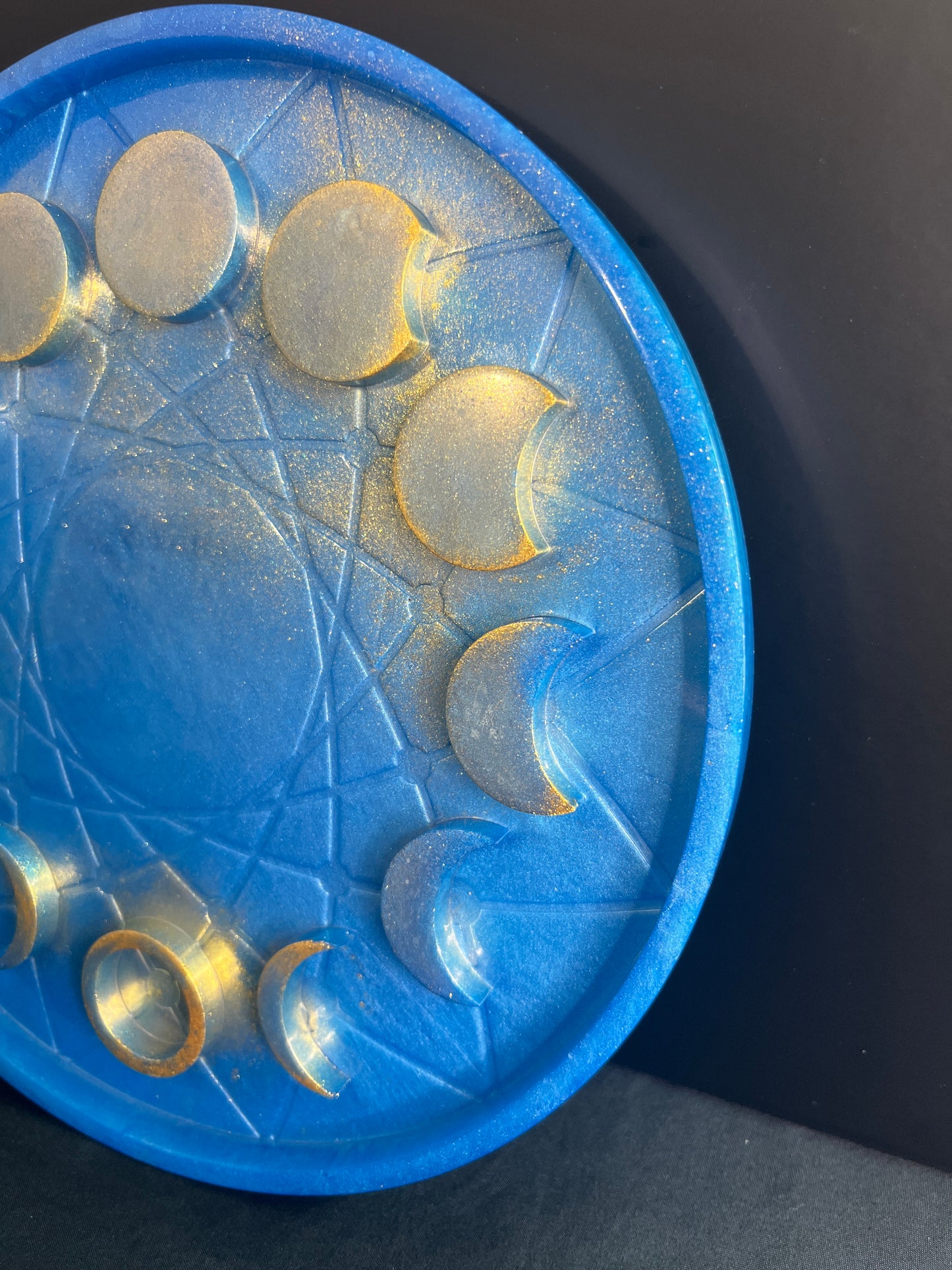 ✨ Royal Sky Moon Phase Altar Tray — Golden Starlight Ritual Wheel ✨