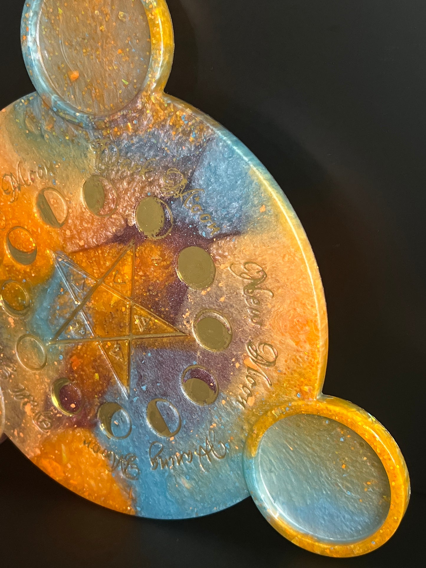 ✨ Solar Storm Moon-Phase Ritual Altar Candle Tray | Cosmic Sunset Pentacle