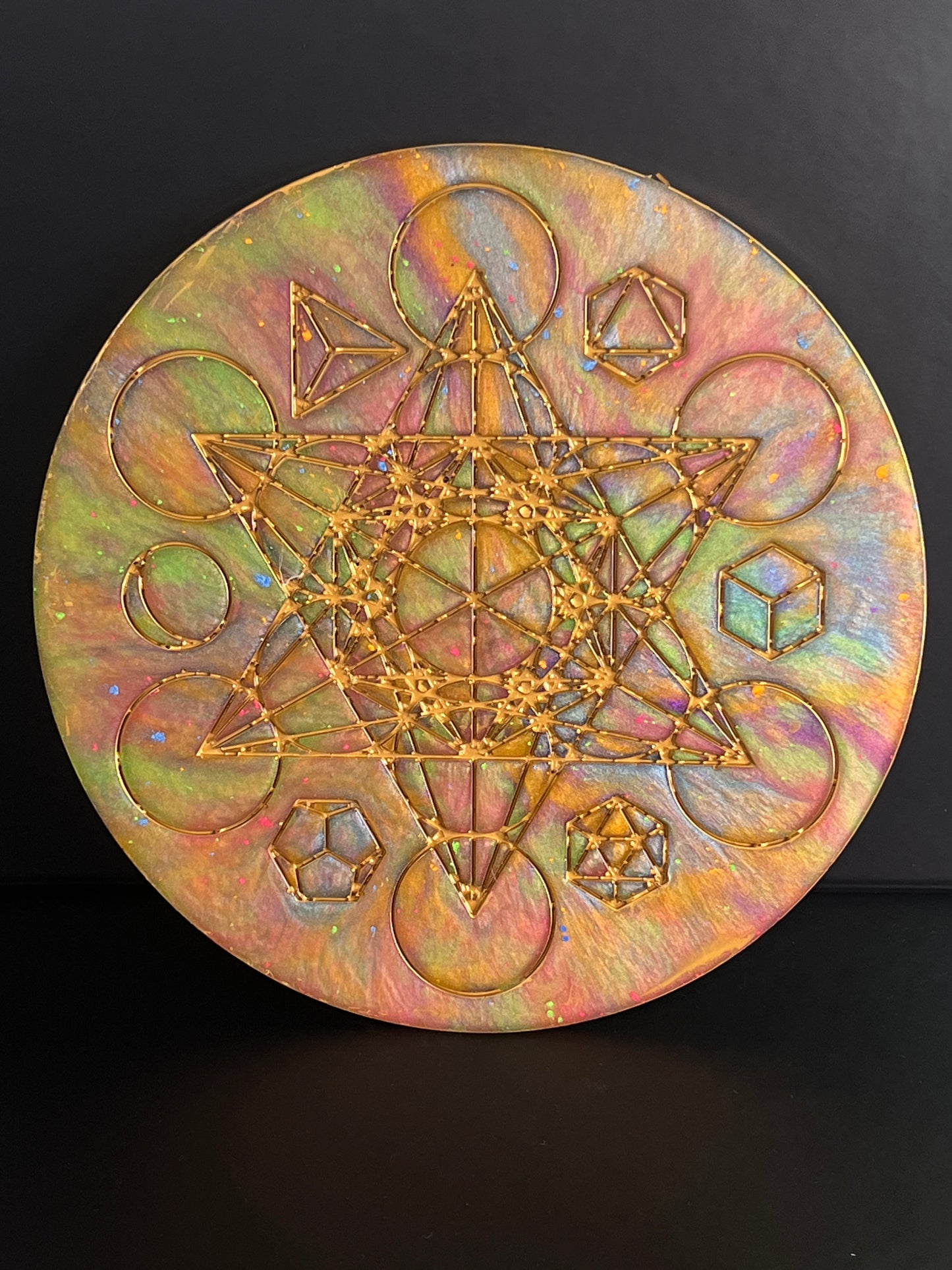 ✨ Golden Spectrum Sacred Geometry Tray | Cosmic Harmony Altar Disc