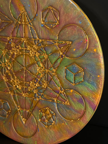 ✨ Golden Spectrum Sacred Geometry Tray | Cosmic Harmony Altar Disc