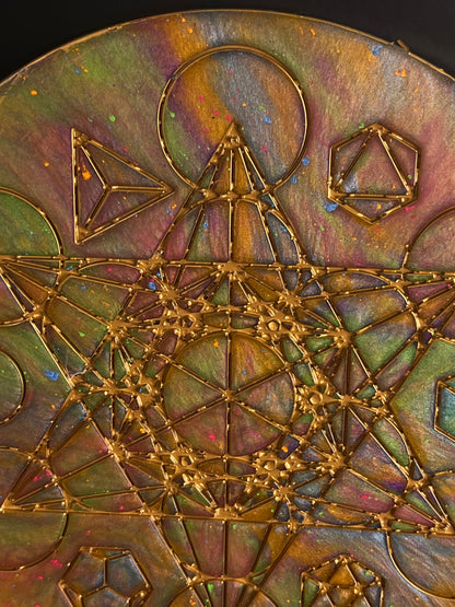 ✨ Golden Spectrum Sacred Geometry Tray | Cosmic Harmony Altar Disc