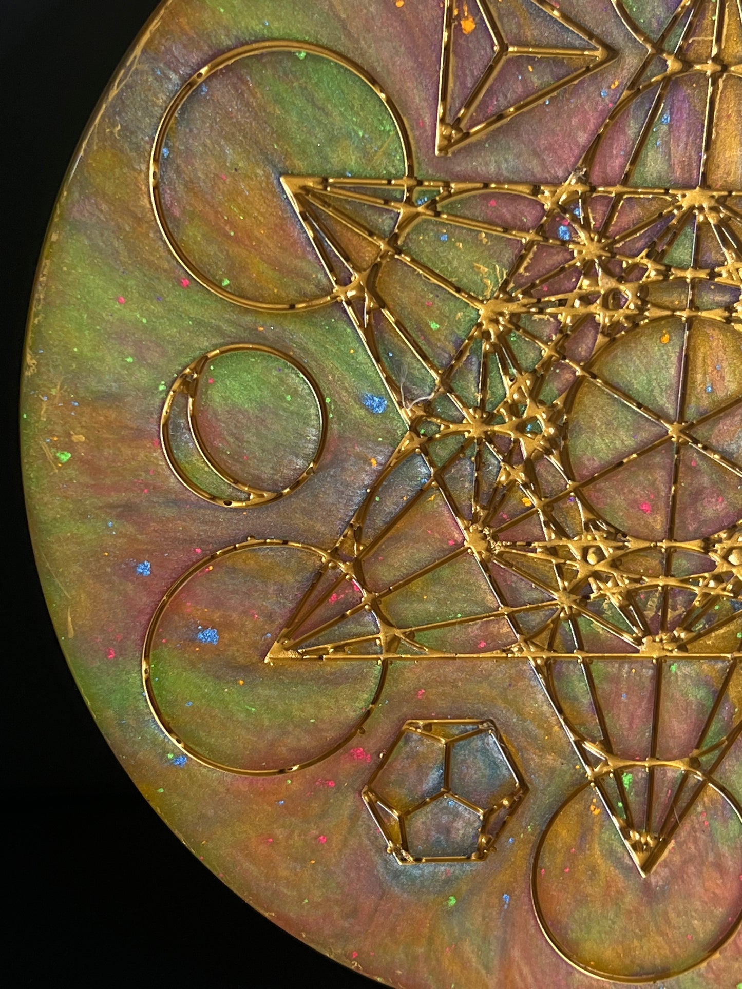 ✨ Golden Spectrum Sacred Geometry Tray | Cosmic Harmony Altar Disc