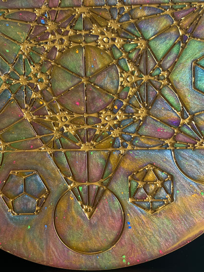 ✨ Golden Spectrum Sacred Geometry Tray | Cosmic Harmony Altar Disc