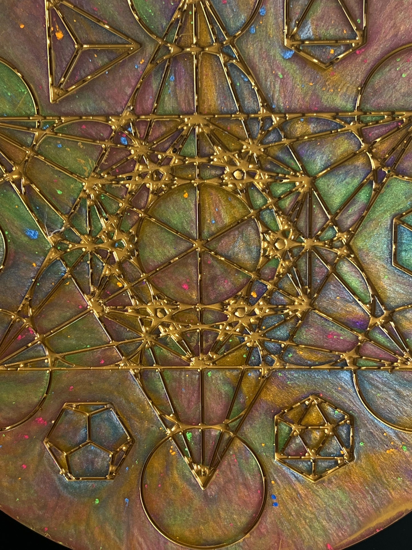 ✨ Golden Spectrum Sacred Geometry Tray | Cosmic Harmony Altar Disc