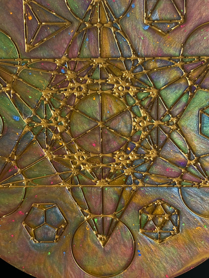 ✨ Golden Spectrum Sacred Geometry Tray | Cosmic Harmony Altar Disc