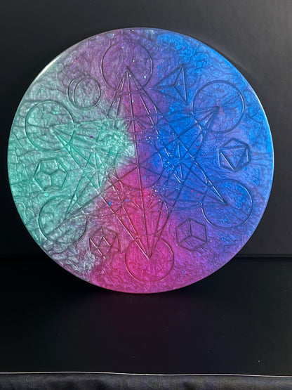 ✨ Cosmic Tide Sacred Geometry Tray | Deep Space Altar Grid Disc