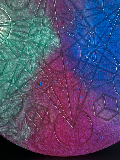 ✨ Cosmic Tide Sacred Geometry Tray | Deep Space Altar Grid Disc