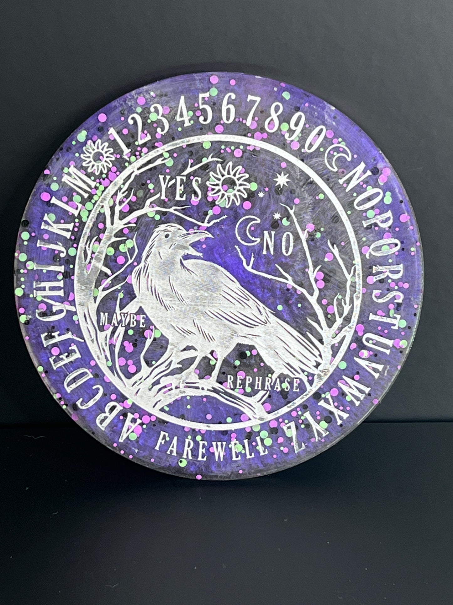 🌌 Amethyst Night Raven Talking Board | Cosmic Veil Divination Disc (6”)