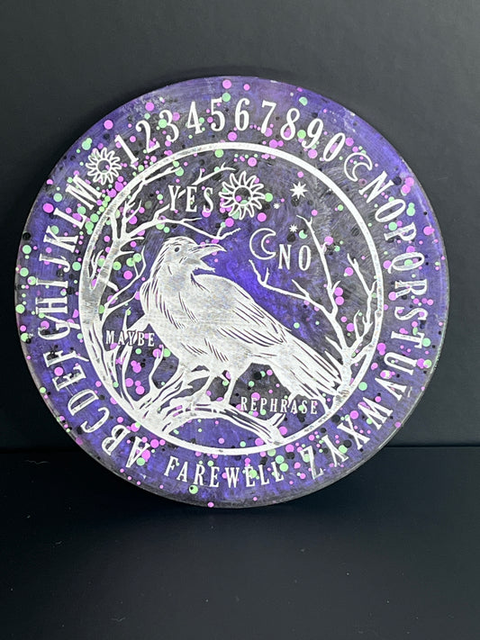 🌌 Amethyst Night Raven Talking Board | Cosmic Veil Divination Disc (6”)