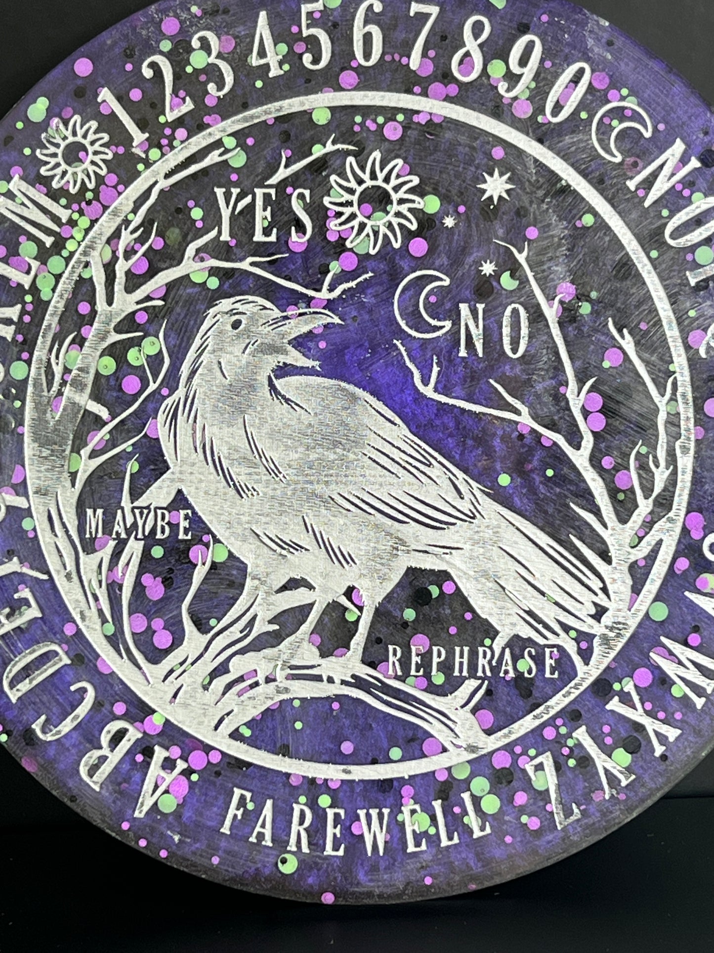 🌌 Amethyst Night Raven Talking Board | Cosmic Veil Divination Disc (6”)