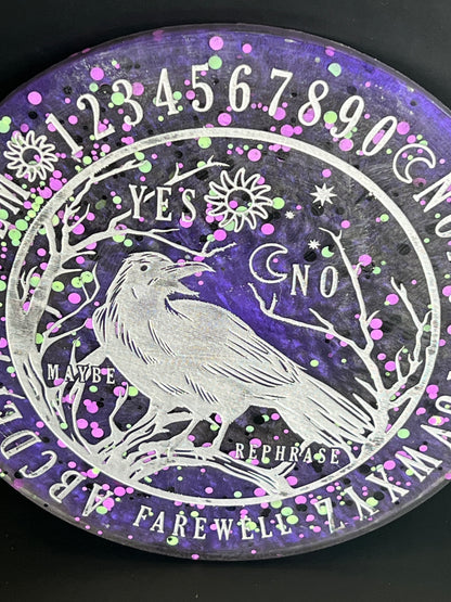 🌌 Amethyst Night Raven Talking Board | Cosmic Veil Divination Disc (6”)