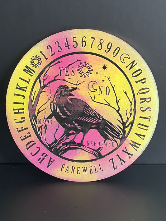 🌞 Solar Dusk Raven Talking Board | Golden Horizon Divination Disc (6”)
