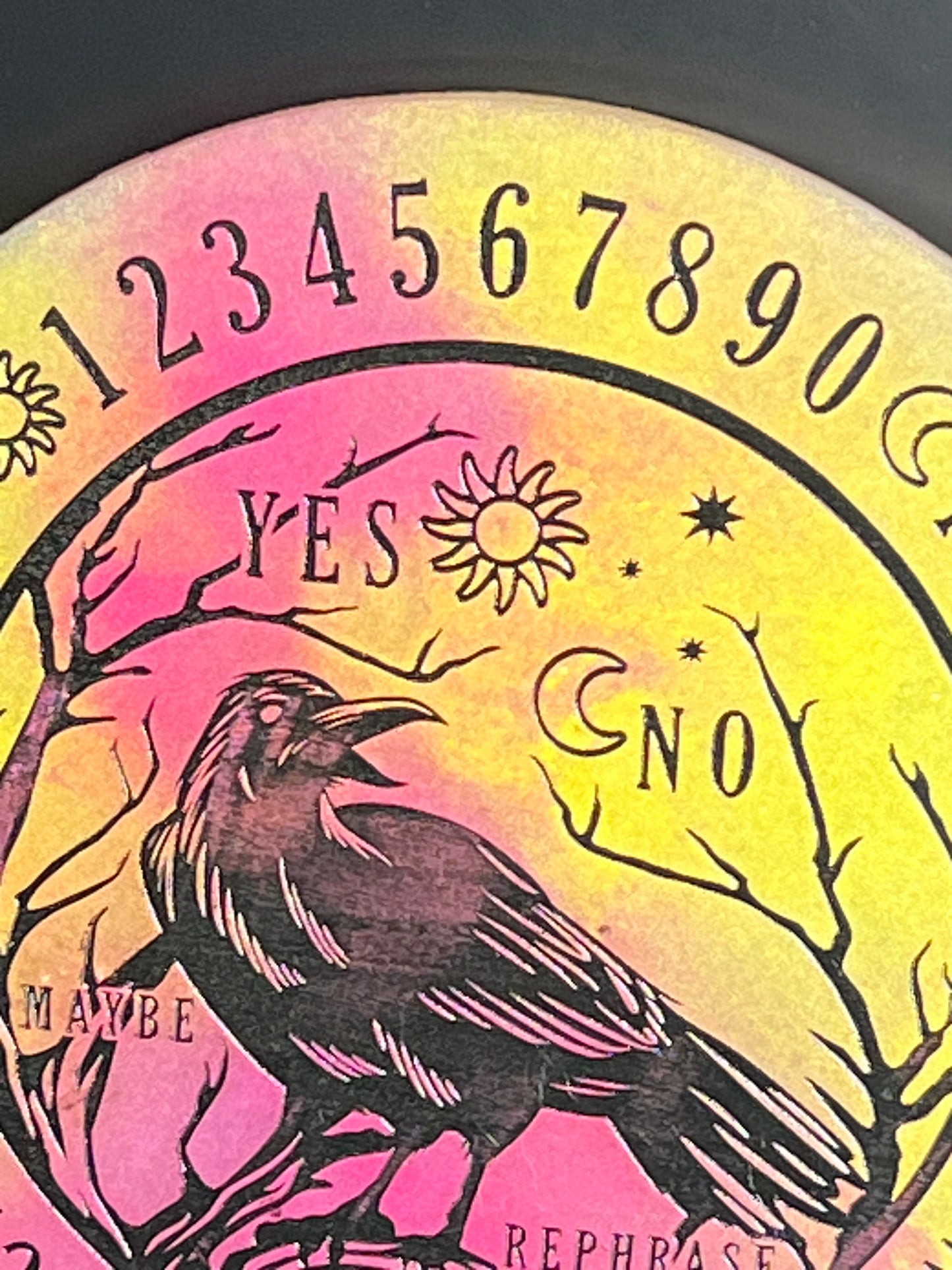 🌞 Solar Dusk Raven Talking Board | Golden Horizon Divination Disc (6”)