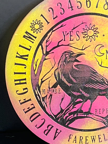 🌞 Solar Dusk Raven Talking Board | Golden Horizon Divination Disc (6”)