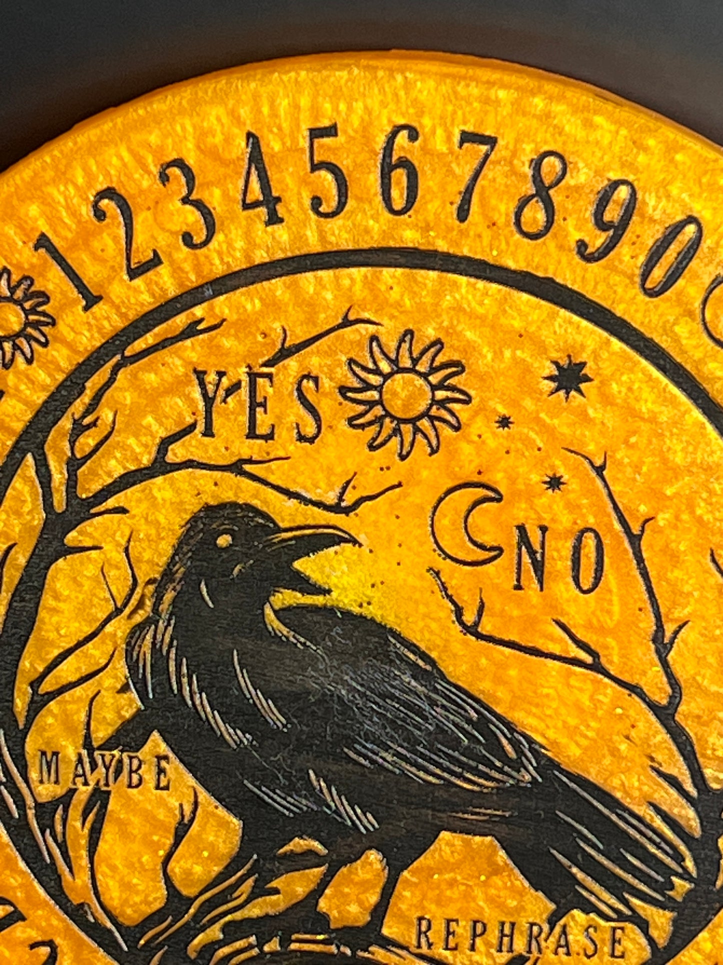 🌞 Solar Omen Raven Talking Board | Golden Path Divination Disc (6”)