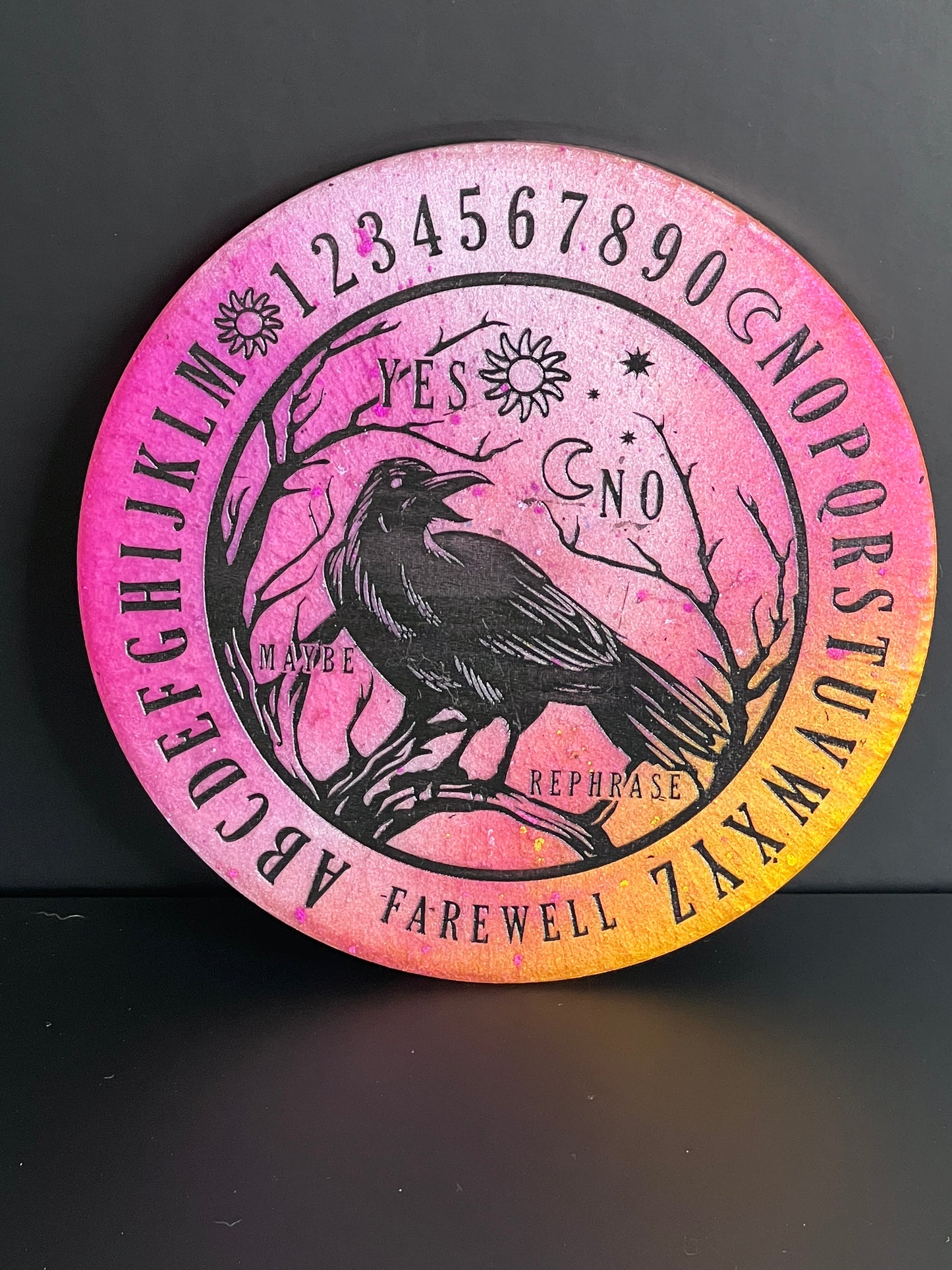 🌅 Twilight Ember Raven Talking Board | Sunset Omen Divination Disc (6”)