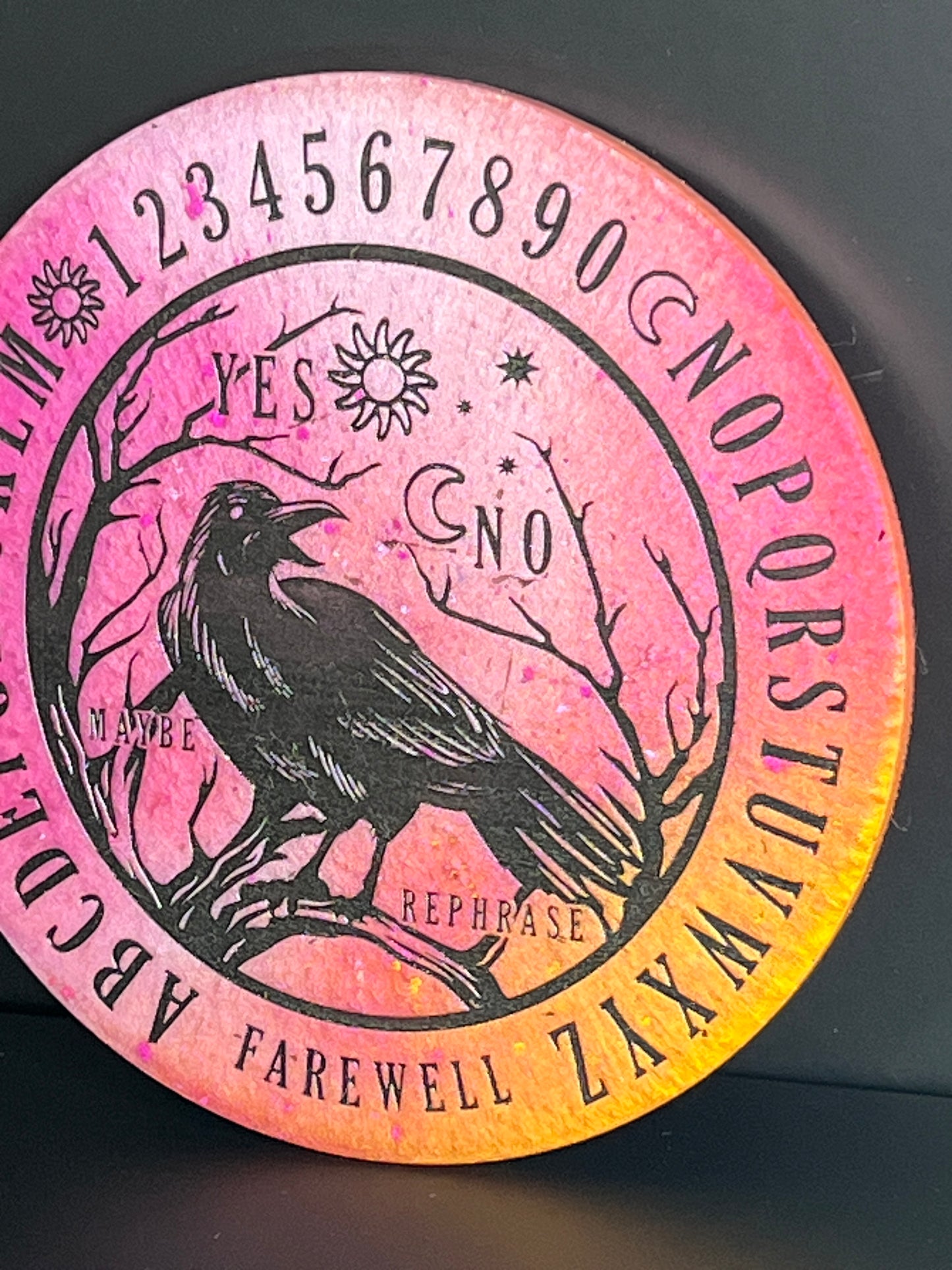 🌅 Twilight Ember Raven Talking Board | Sunset Omen Divination Disc (6”)