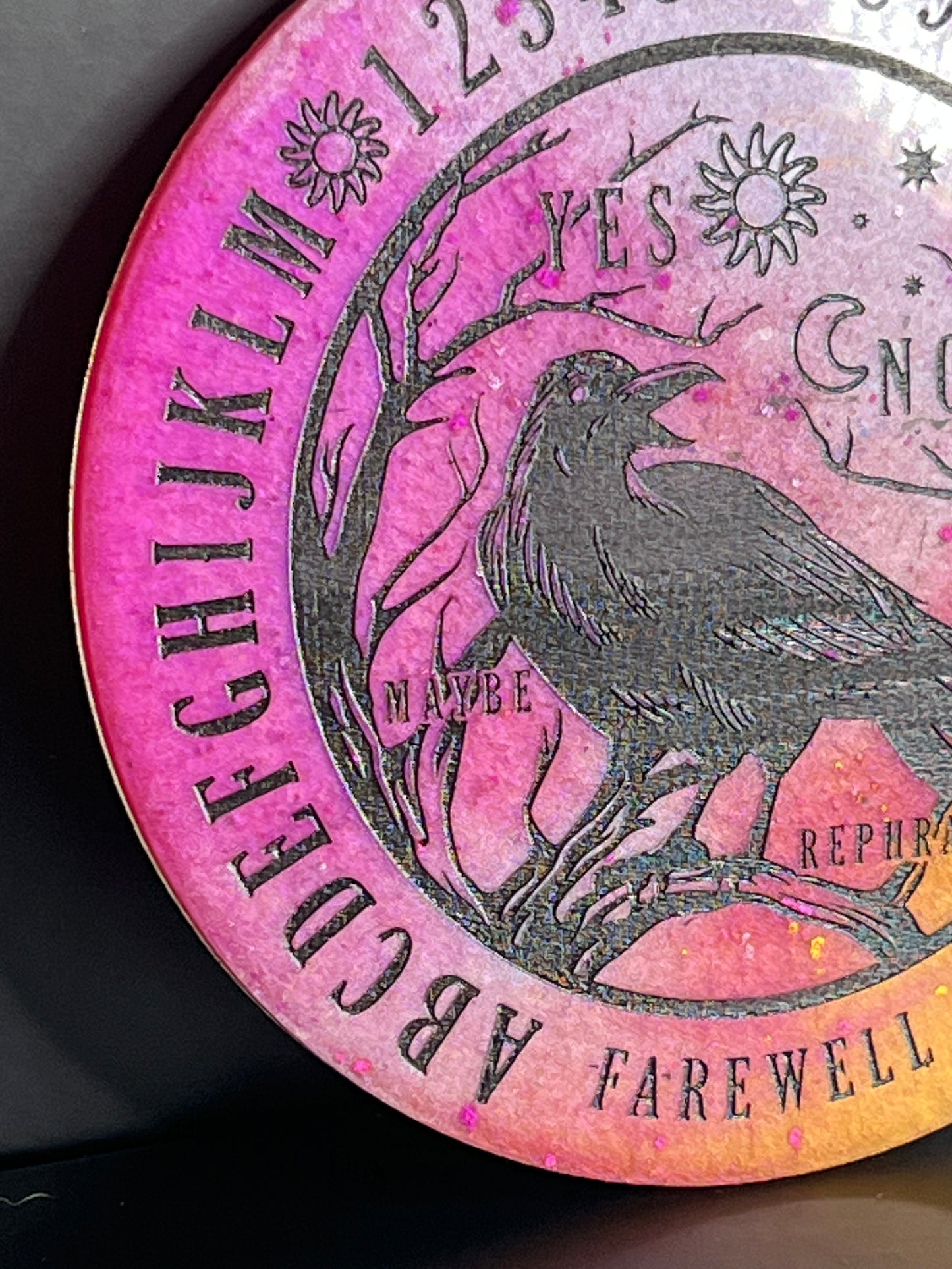 🌅 Twilight Ember Raven Talking Board | Sunset Omen Divination Disc (6”)