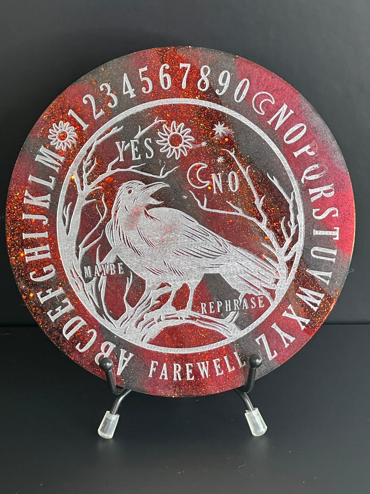 🩸 Crimson Omen Raven Talking Board | Shadow Flame Divination Disc (6”)