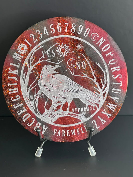 🩸 Crimson Omen Raven Talking Board | Shadow Flame Divination Disc (6”)