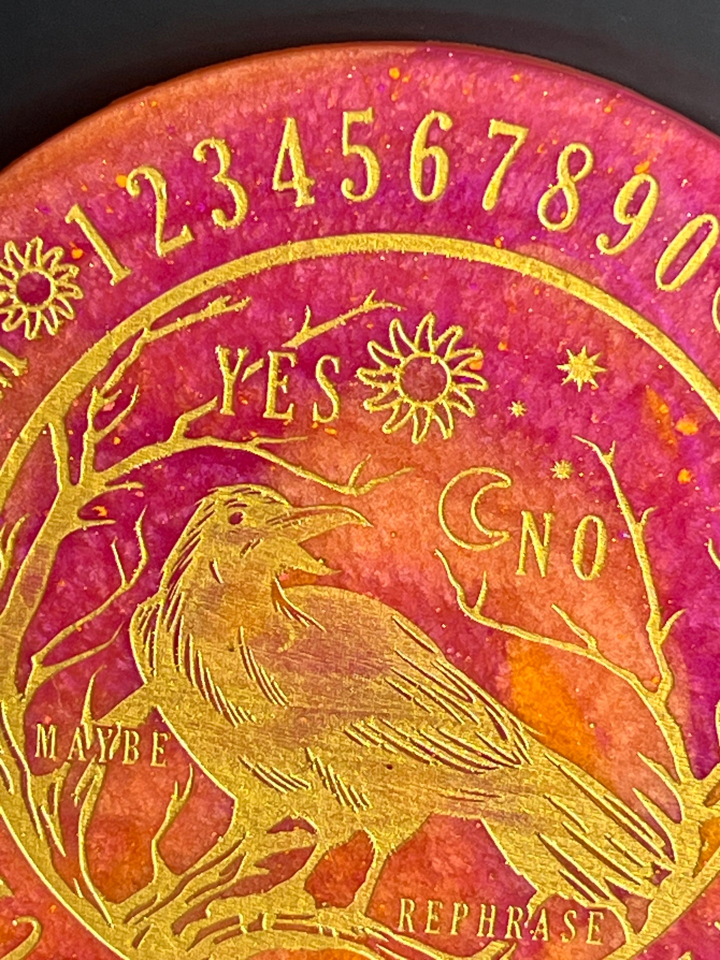 🔥 Gilded Omen Raven Talking Board | Solar Wisdom Divination Disc (6”)