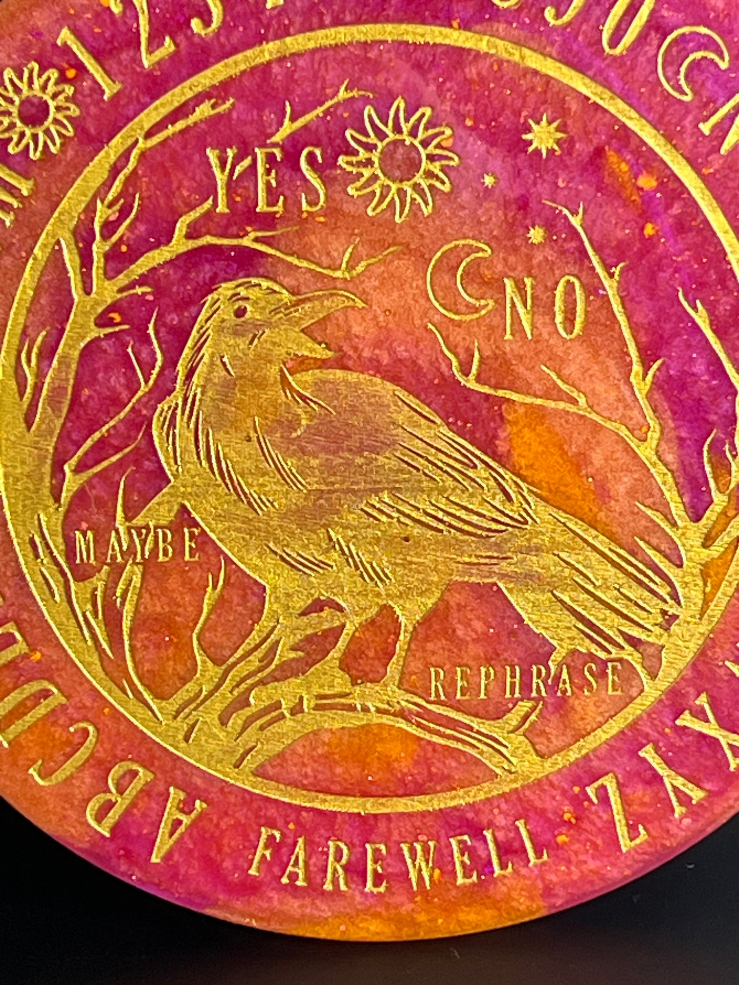 🔥 Gilded Omen Raven Talking Board | Solar Wisdom Divination Disc (6”)