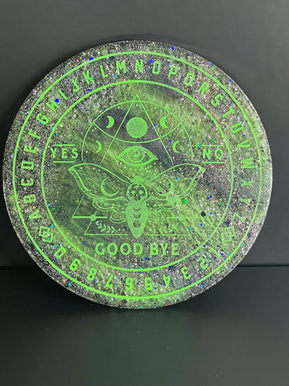 🌙 Verdant Signal Moth Talking Board | Living Light Divination Disc (6”)