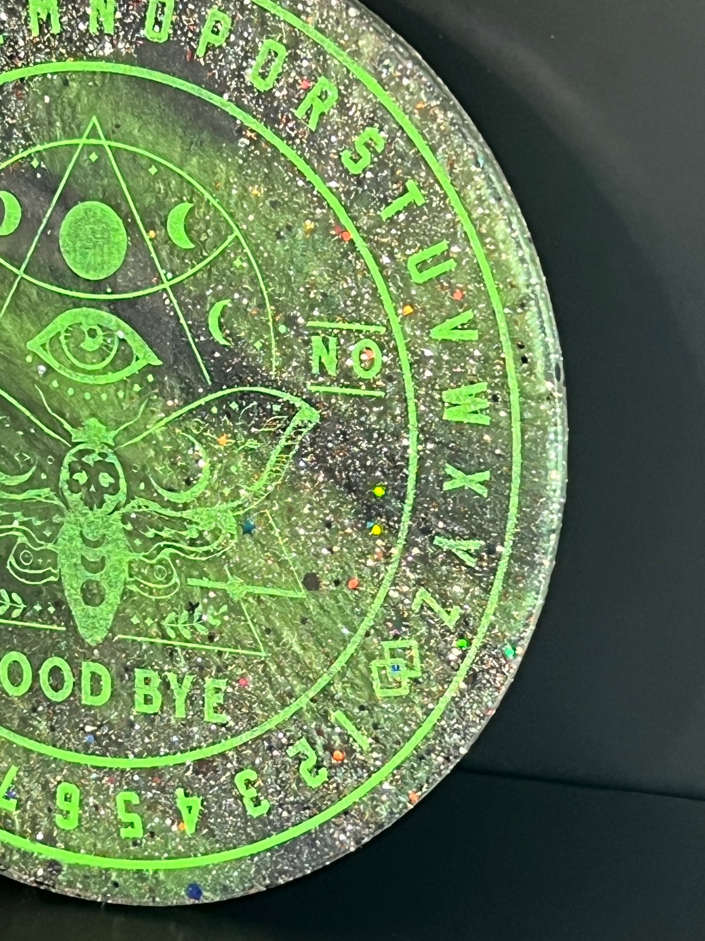 🌙 Verdant Signal Moth Talking Board | Living Light Divination Disc (6”)