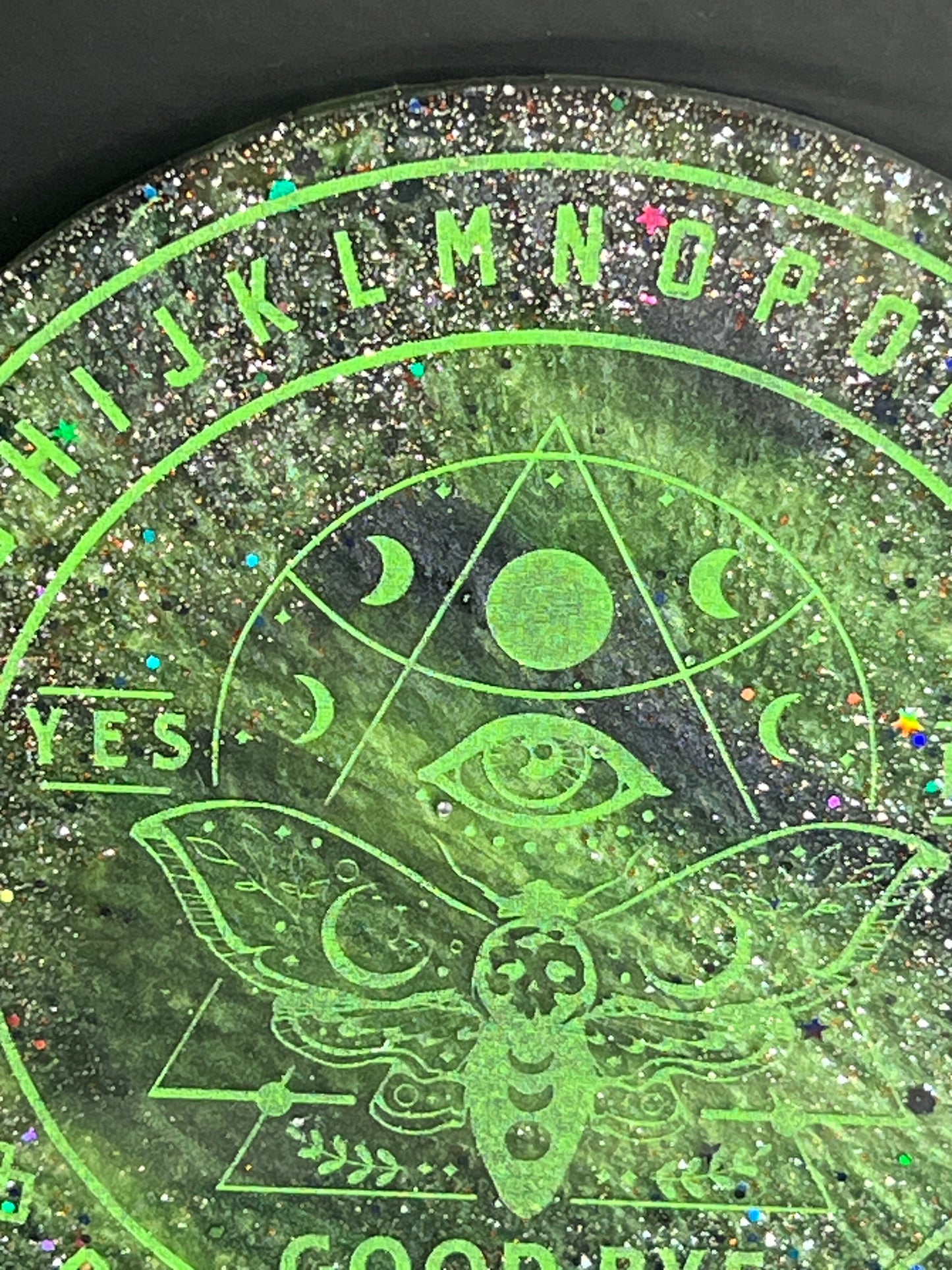 🌙 Verdant Signal Moth Talking Board | Living Light Divination Disc (6”)