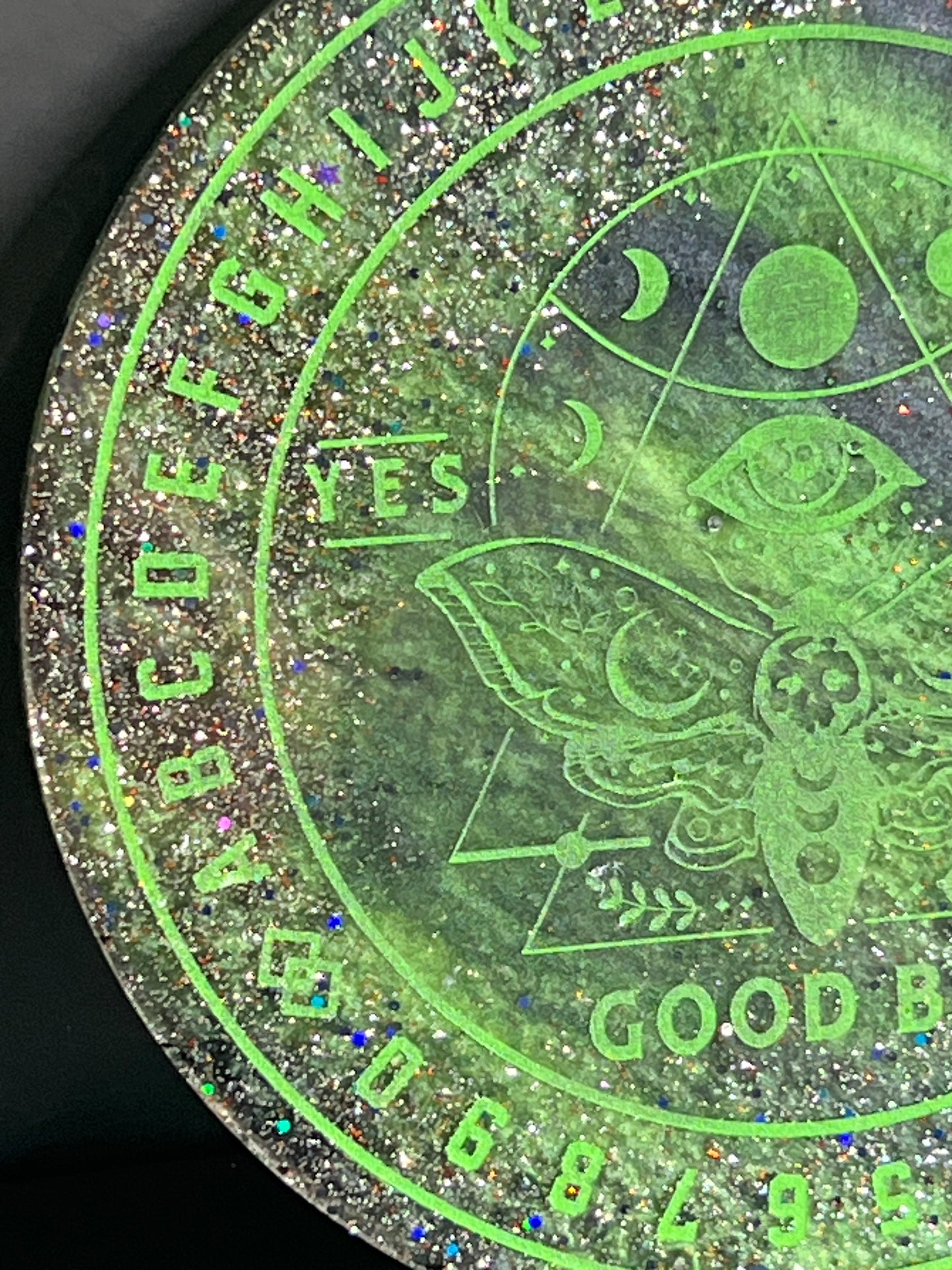 🌙 Verdant Signal Moth Talking Board | Living Light Divination Disc (6”)