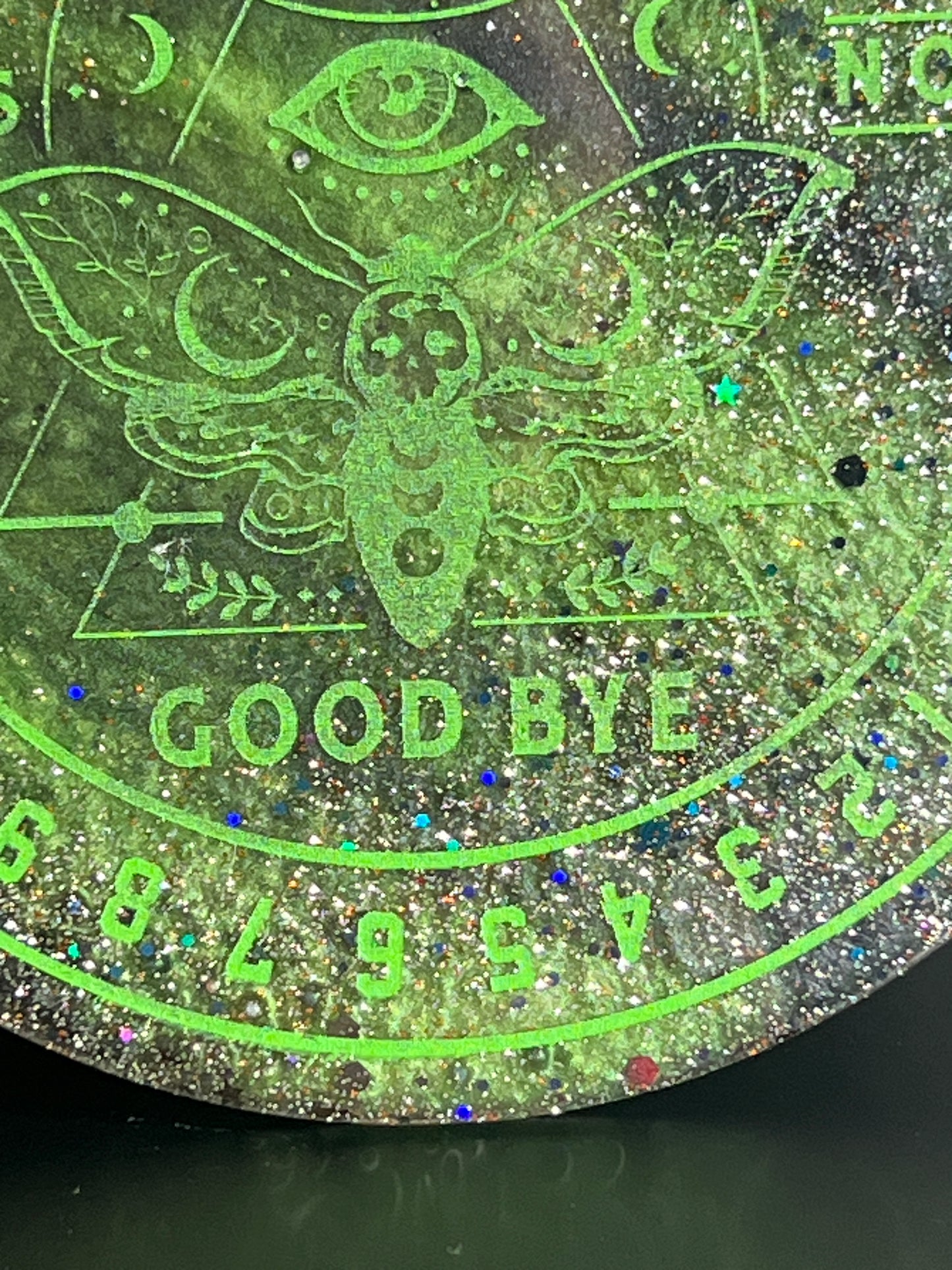 🌙 Verdant Signal Moth Talking Board | Living Light Divination Disc (6”)