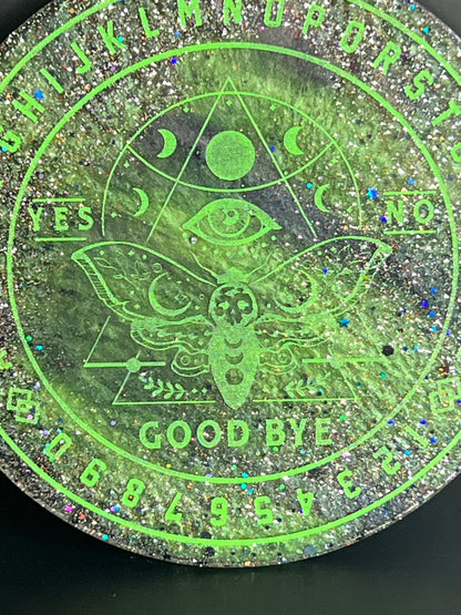 🌙 Verdant Signal Moth Talking Board | Living Light Divination Disc (6”)
