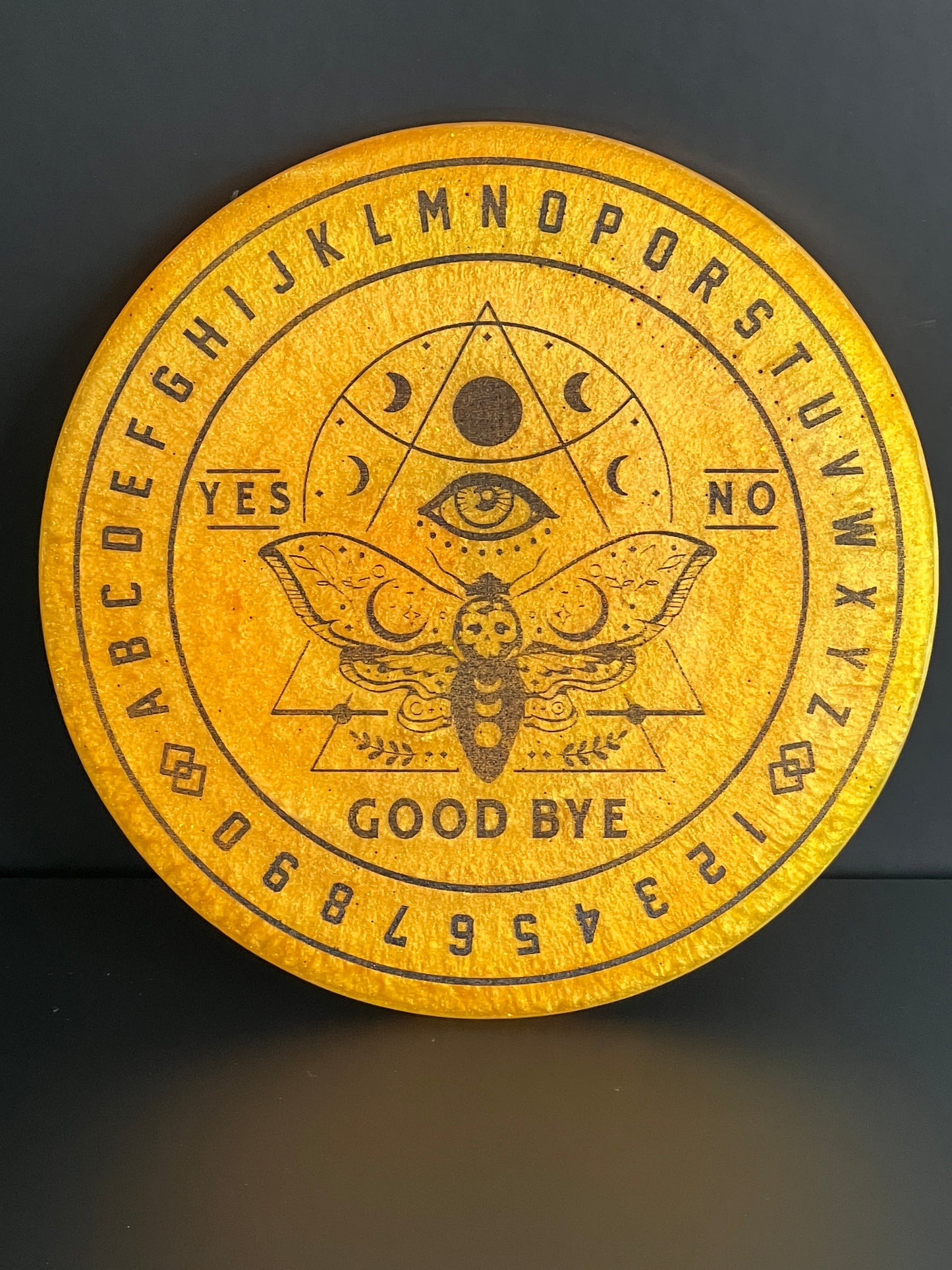 🌕 Gilded Signal Moth Talking Board | Solar Intuition Divination Disc (6”)