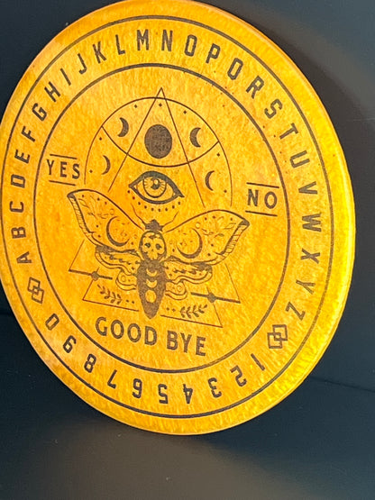🌕 Gilded Signal Moth Talking Board | Solar Intuition Divination Disc (6”)