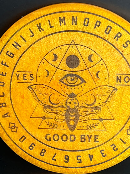 🌕 Gilded Signal Moth Talking Board | Solar Intuition Divination Disc (6”)