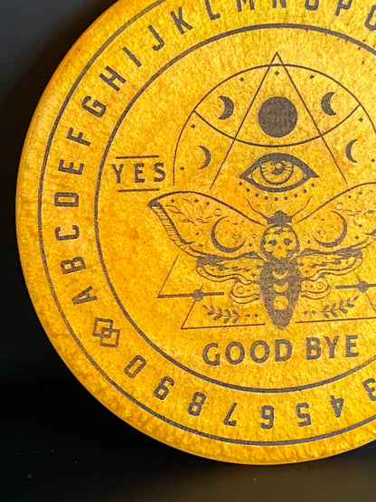 🌕 Gilded Signal Moth Talking Board | Solar Intuition Divination Disc (6”)