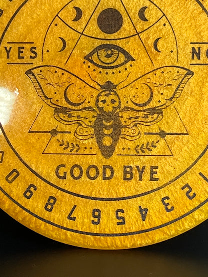 🌕 Gilded Signal Moth Talking Board | Solar Intuition Divination Disc (6”)