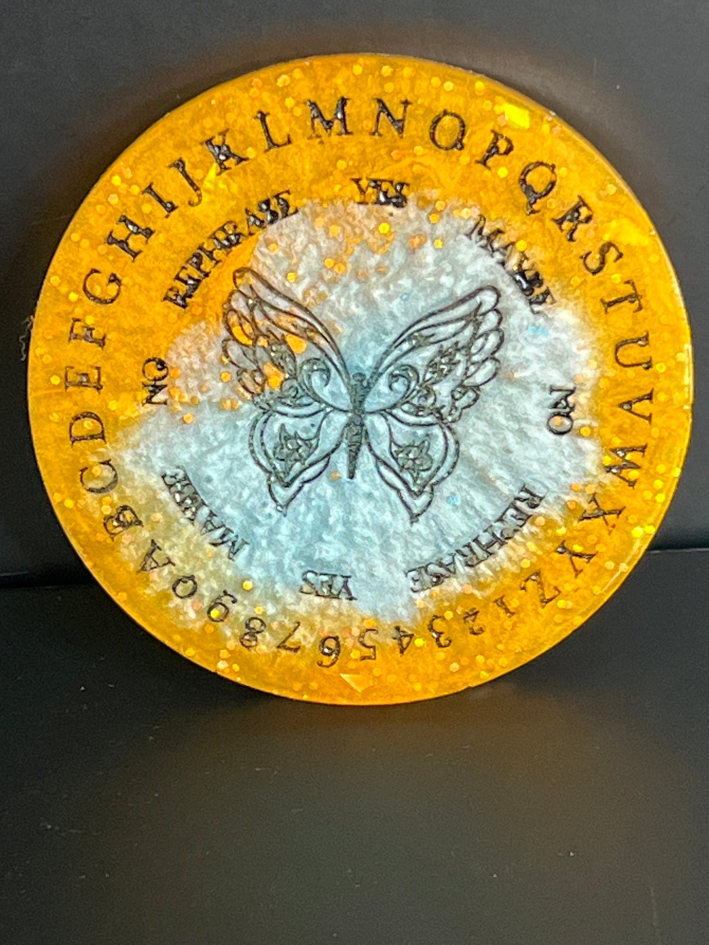🦋 Golden Chrysalis Butterfly Talking Board | Mini Transformation Divination Disc (3”)