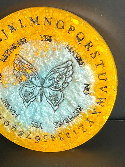 🦋 Golden Chrysalis Butterfly Talking Board | Mini Transformation Divination Disc (3”)
