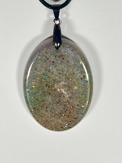 Earthlight Halo Pendant | Soft Greens & Subtle Stardust